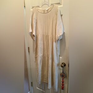 Calme by Johnny Was Ivory Tiered Maxi Dress with Short Sleeves, Size XXL, NWOT.